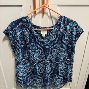 St. John's Bay Navy and Teal Paisley Blouse